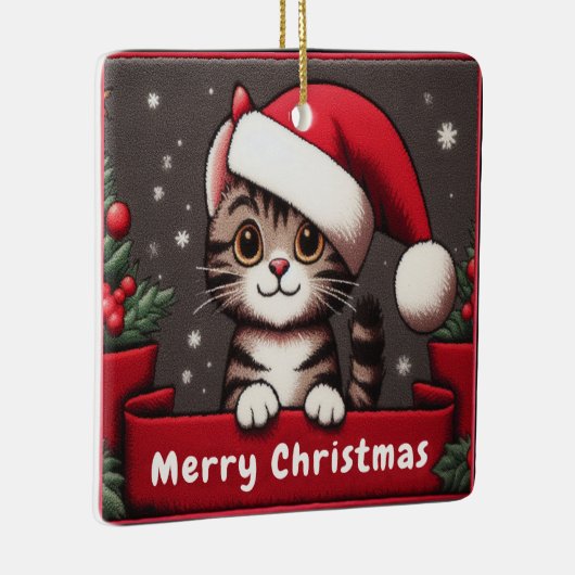 カスタマイズおもしろいChristmas Mischievous Tabby Cat セラミックオーナメント (右)