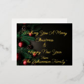 (カスタマイズお名前)メリー・クリスマス&ハッピーニューズ 箔シーズンポストカード (正面/裏面)