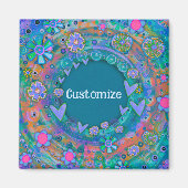 カスタマイズお洒落かわいらし青フローラ マグネット (正面)