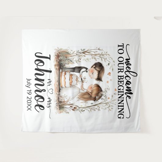 カスタマイズお洒落可能結婚な背景 タペストリー (正面(横))