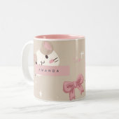 カスタマイズかわいい猫の顔パターン ツートーンマグカップ (正面左)