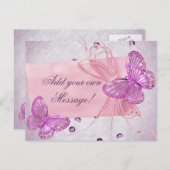 カスタマイズかわいらし可能なピンクバタフライデザイン ポストカード (正面/裏面)