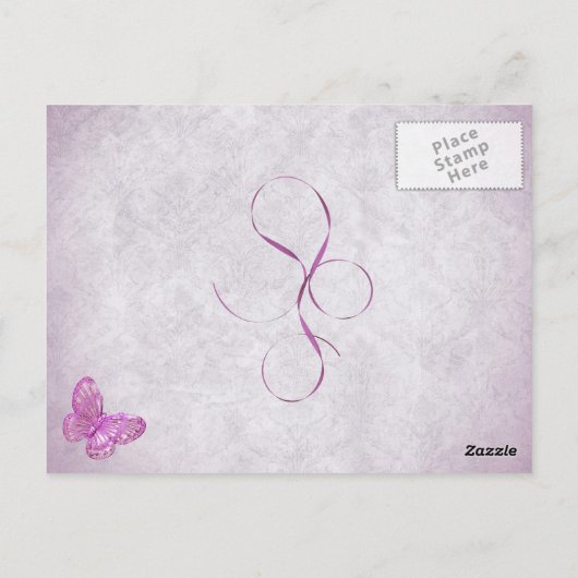 カスタマイズかわいらし可能なピンクバタフライデザイン ポストカード (裏面)