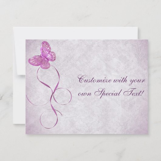 カスタマイズかわいらし可能なピンクバタフライデザイン 招待状 (裏面)