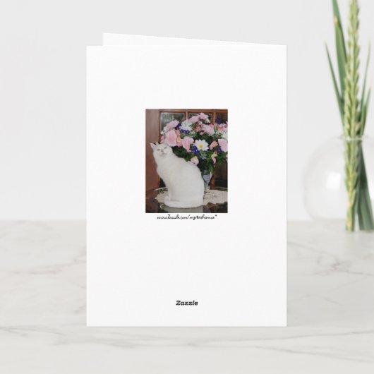 カスタマイズかわいらし可能な白猫ありがとう サンキューカード (裏面)