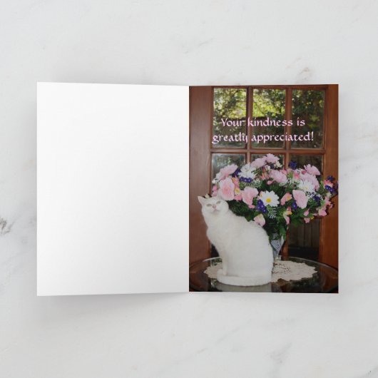 カスタマイズかわいらし可能な白猫ありがとう サンキューカード (内部)