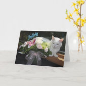カスタマイズかわいらし可能なCat/Flowers誕生日 カード (黄色い花)