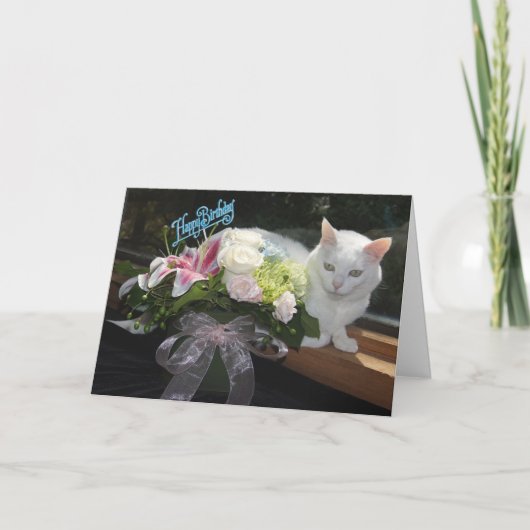 カスタマイズかわいらし可能なCat/Flowers誕生日 カード (正面)