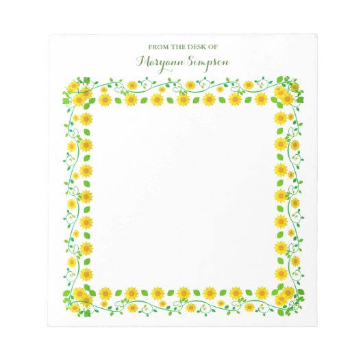 カスタマイズかわいらし机から黄色い花 ノートパッド (正面)