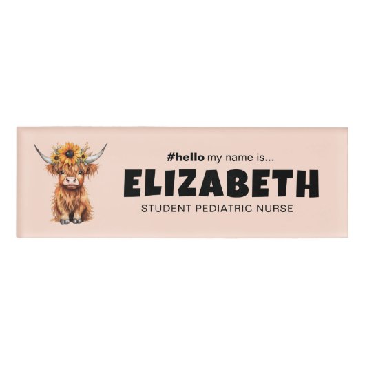 カスタマイズこんにちは私の名前は可愛い牛の磁気名 名札 (正面)