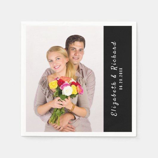 カスタマイズされたカップル写真名テンプレート スタンダードカクテルナプキン (正面)