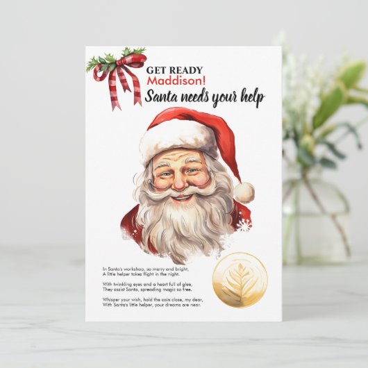 カスタマイズされたサンタがあなたの助けを必要としています 赤い魔法の願い シーズンカード (スタンド正面)