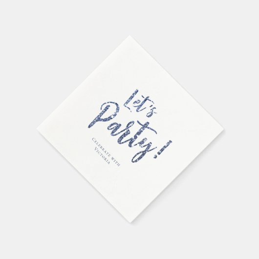 カスタマイズされたスパークルブルーのグリッターでパーティーをしよう スタンダードカクテルナプキン (角)