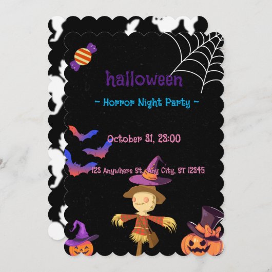 カスタマイズされたハロウィンナイトホラー パーティー招待状 シーズンカード (正面/裏面)