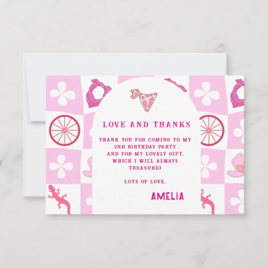 カスタマイズされたピンクのカウガールチェックの誕生日 サンキューカード (正面)