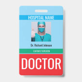 カスタマイズされた名前と写真 | 医師 ID カード バッジ (裏面)