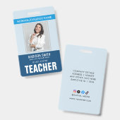 カスタマイズされた名前と写真 | 教師 ID カード バッジ (正面＆裏面)