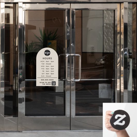 カスタマイズされた営業時間と店舗ロゴ、QRコード ウィンドウサイン (オフィスドア)