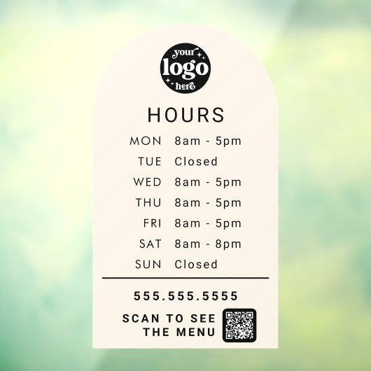 カスタマイズされた営業時間と店舗ロゴ、QRコード ウィンドウサイン (シート3)