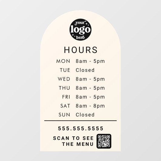 カスタマイズされた営業時間と店舗ロゴ、QRコード ウィンドウサイン (シート)