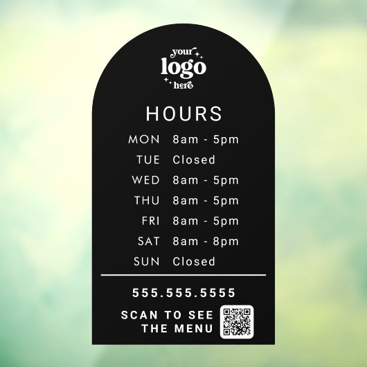 カスタマイズされた営業時間と店舗ロゴ、QRコード ウィンドウサイン (シート3)