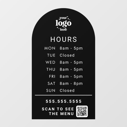 カスタマイズされた営業時間と店舗ロゴ、QRコード ウィンドウサイン (シート)