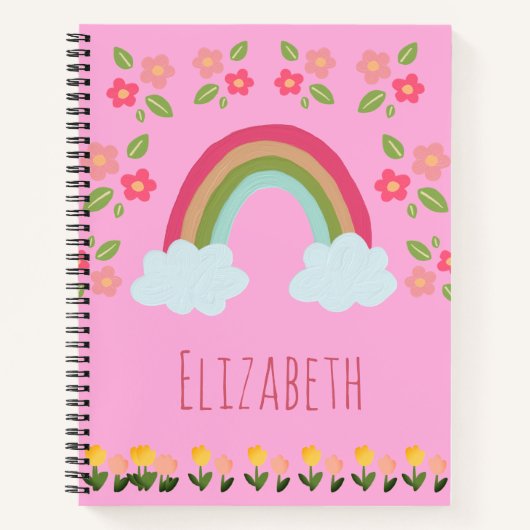 カスタマイズされた子供用キュートな虹の女の子ピンクの学校 ノートブック (正面)