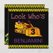 カスタマイズされた建設用ブルドーザーの誕生日招待状 招待状 (正面/裏面)