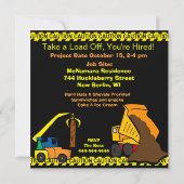 カスタマイズされた建設用ブルドーザーの誕生日招待状 招待状 (裏面)