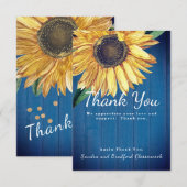カスタマイズされた手作りひまわり納屋木製ネイビーブルー サンキューカード (正面/裏面)