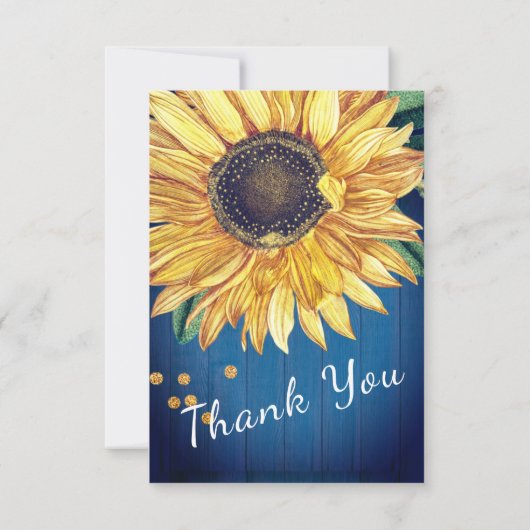 カスタマイズされた手作り感のある青いひまわり古材の納屋の木 サンキューカード (裏面)