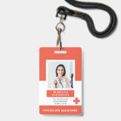 カスタマイズされた病院職員ロゴ＆写真 赤 バッジ (正面（ネックストラップ付）)