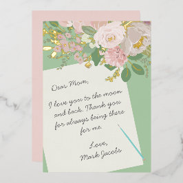 カスタマイズされた花のマザーズデーカード 母への手紙 箔シーズンカード