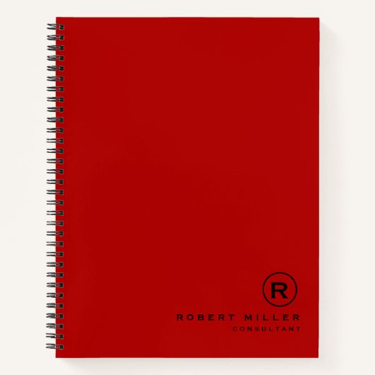 カスタマイズされた赤と黒のモノグラムイニシャル ノートブック (正面)