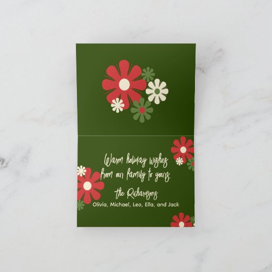 カスタマイズされた非写真のかわいい花のクリスマス カード (内部)