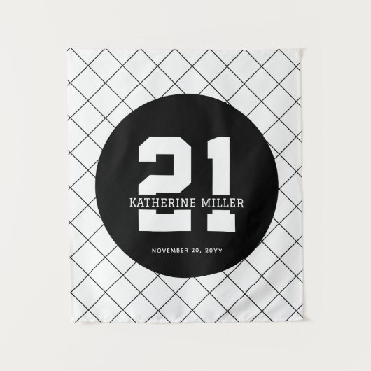 カスタマイズされた21歳の誕生日 モダンでエレガント タペストリー (正面)