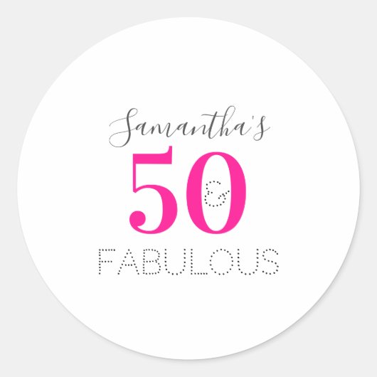 カスタマイズされた50歳で素敵なホットピンクの誕生日 ラウンドシール (正面)