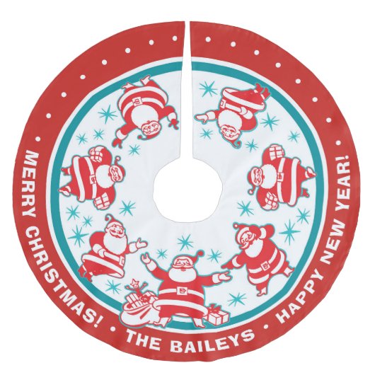 カスタマイズすてき可能なレトロサンタ ブラッシュドポリエステルツリースカート (正面)