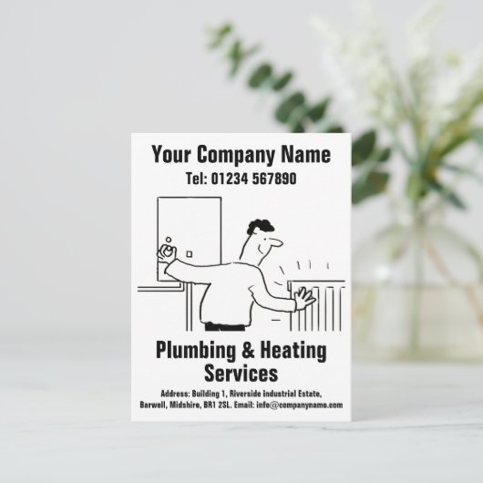 カスタマイズする給排水衛生設備および暖房サービスの漫画 ポストカード (スタンド正面)