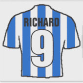 カスタマイズする青と白のサッカーシャツ。 シール (正面)