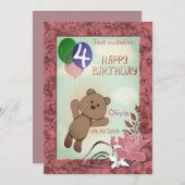カスタマイズする, 個人的な, 誕生日, テディベア 招待状 (正面/裏面)