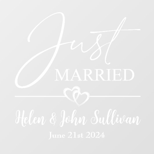 カスタマイズたった今結婚しました2つの結合ハート日 ウィンドウサイン (シート)