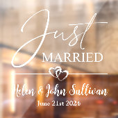 カスタマイズたった今結婚しました2つの結合ハート日 ウィンドウサイン (シート2)