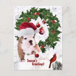 カスタマイズだ！-ブルドッグ子犬クリスマスバージョン2 シーズンポストカード