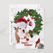 カスタマイズだ!-ブルドッグ子犬クリスマスバージョン2 シーズンポストカード (正面/裏面)