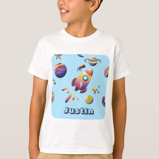 カスタマイズできるカラフルな宇宙惑星のバックトゥスクール Tシャツ (正面)