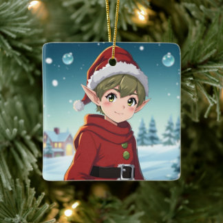 カスタマイズできるキュートなクリスマスエルフ セラミックオーナメント
