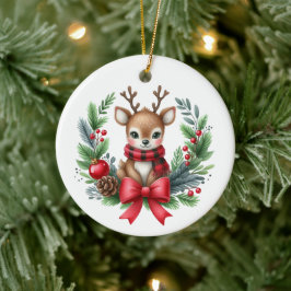 カスタマイズできるキュートなシカのクリスマス セラミックオーナメント