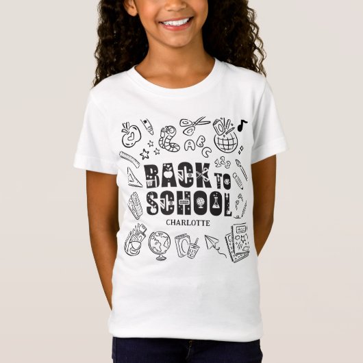 カスタマイズできる子供用「学校が始まるよ」落書きデザインTシャツ Tシャツ (正面)