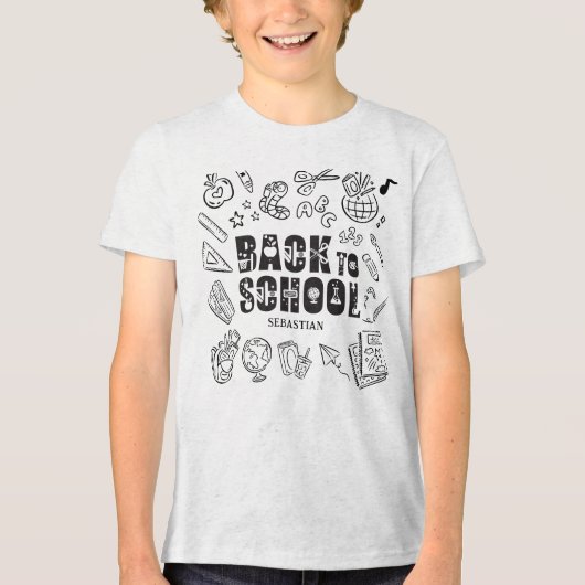 カスタマイズできる男の子の新しい学校の落書きデザイン トライブレンドTシャツ (正面)